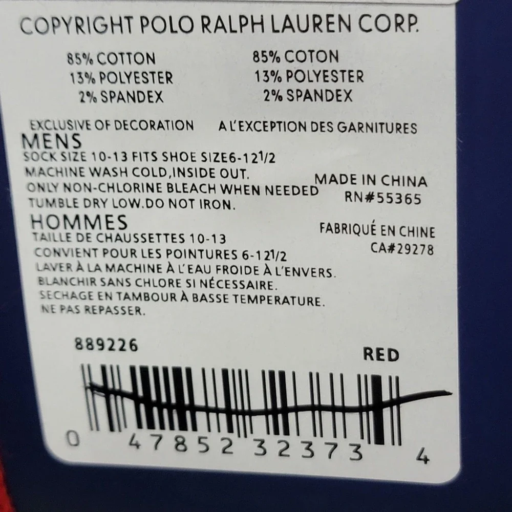 Polo Ralph Lauren Socks Mens 10-13 Red Argyle Pony Dress Mid Calf Cotton